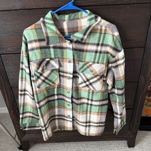 Plaid Button-Up Shirt in Green and Brown